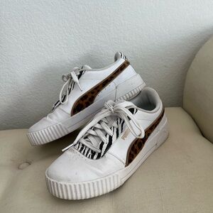 Puma White Sneakers with Leopard and Zebra Accents